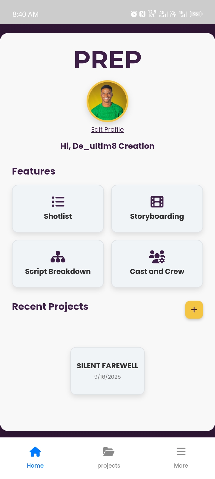 App screenshot of the shot list creation and management feature.