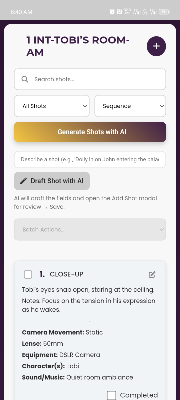 App screenshot of a detailed task management list.